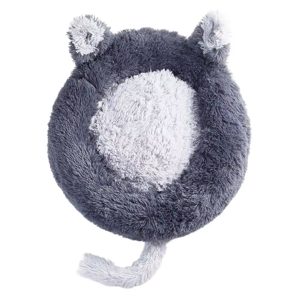 Dark Grey 70Cm round Plush Pet Dog Cat Bed with Cute Ears